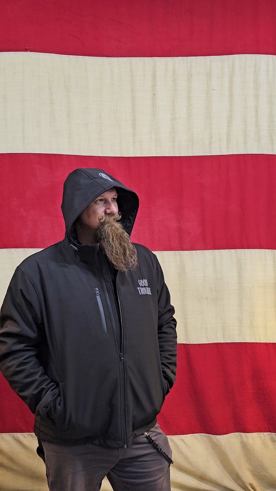 GOOD TROUBLE SOFT SHELL ARMORED HOODIE JACKET