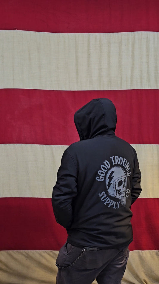 GOOD TROUBLE SOFT SHELL ARMORED HOODIE JACKET